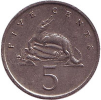 Острорылый крокодил. Монета 5 центов. 1983 год, Ямайка. 