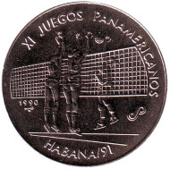 Монета 1 песо. 1990 год, Куба. XI Панамериканские игры в Гаване. Волейбол. Монета 1 песо. 1990 год, Куба. XI Панамериканские игры в Гаване. Волейбол.