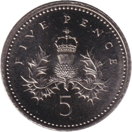 Монета 5 пенсов. 1994 год, Великобритания. BU.