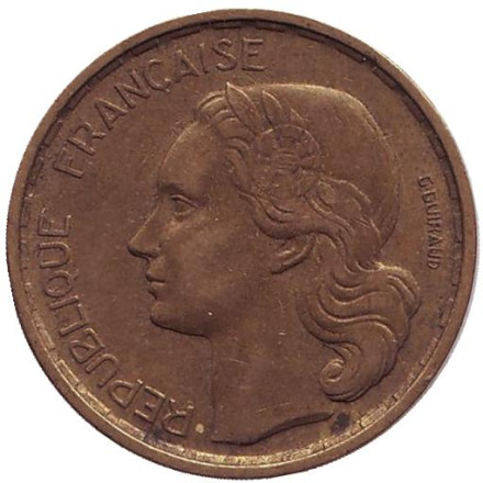 Монета 20 франков. 1950 (B) год, Франция. "G. GUIRAUD", 3 пера. Монета 20 франков. 1950 (B) год, Франция. "G. GUIRAUD", 3 пера.