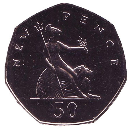Монета 50 новых пенсов. 1972 год, Великобритания. Proof.