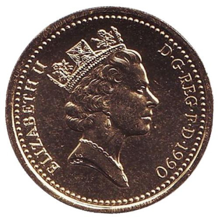 Монета 1 фунт. 1990 год, Великобритания. Лук-порей. BU.