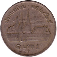 Монета 1 бат. 1982 год, Таиланд. Из обращения. Рама IX. Большой дворец в Бангкоке. Монета 1 бат. 1982 год, Таиланд. Из обращения. Рама IX. Большой дворец в Бангкоке.