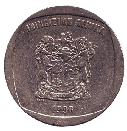 Монета 5 рандов. 1998 год, ЮАР. Антилопа гну.