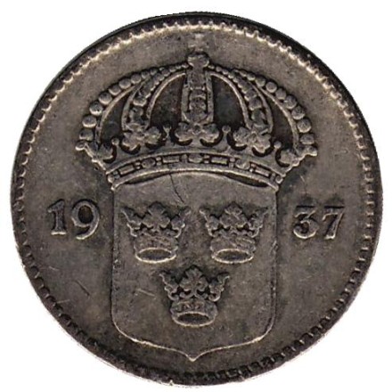 Монета 10 эре. 1937 год. Швеция. Монета 10 эре. 1937 год. Швеция.