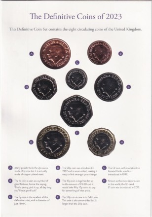 Годовой набор монет Великобритании в буклете 2023 года. (8 шт). Годовой набор монет Великобритании в буклете 2023 года. (8 шт).