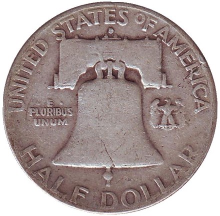 Монета 50 центов. 1951 год (D), США. Франклин. Монета 50 центов. 1951 год (D), США. Франклин.