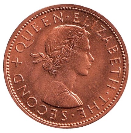 Монета 1 пенни. 1965 год, Новая Зеландия. UNC. Новозеландский туи.