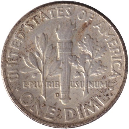 Монета 10 центов. 1959 год, США. Монетный двор D. Рузвельт.