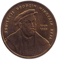 Монета 2 злотых, 2005 год, Польша. 500-летие со дня рождения Миколая Рея.