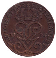 Монета 2 эре. 1924 год, Швеция. Монета 2 эре. 1924 год, Швеция.