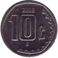 Монета 10 сентаво. 2008 год, Мексика. Монета 10 сентаво. 2008 год, Мексика.