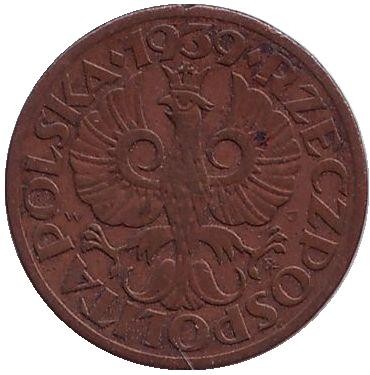 Монета 1 грош. 1939 год, Польша. Монета 1 грош. 1939 год, Польша.