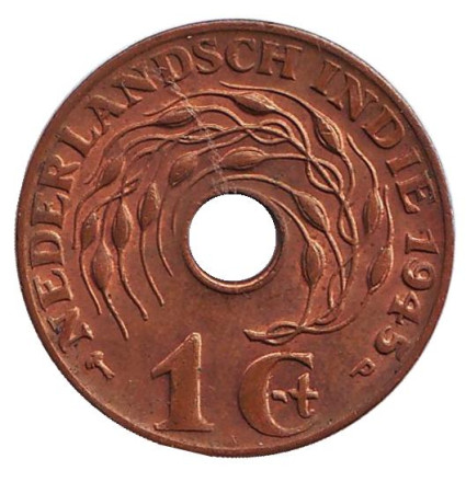 Монета 1 цент. 1945 год, Нидерландская Индия. Из обращения. ("P" - Филадельфия)