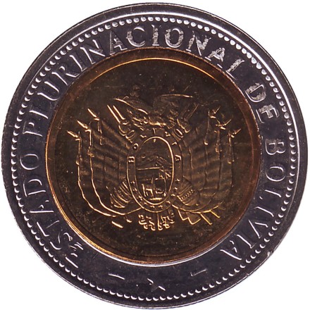 Монета 5 боливиано. 2017 год, Боливия.