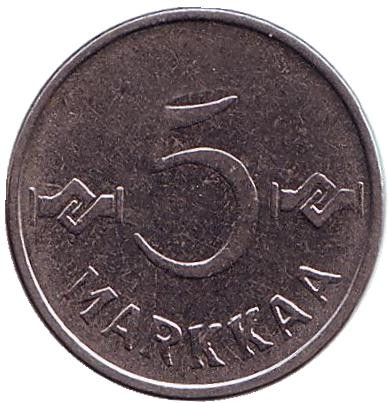 Монета 5 марок. 1954 год, Финляндия.