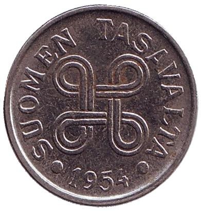 Монета 5 марок. 1954 год, Финляндия.
