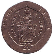 Монета 20 пенсов. 2000 год, Гибралтар. Богоматерь с младенцем.