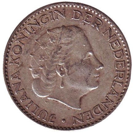 Монета 1 гульден. 1957 год, Нидерланды. Монета 1 гульден. 1957 год, Нидерланды.