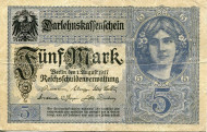 Банкнота 5 марок. 1917 год, Германская империя.
