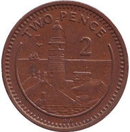 Монета 2 пенса. 1991 год, Гибралтар. Маяк. (AA). Монета 2 пенса. 1991 год, Гибралтар. Маяк. (AA).