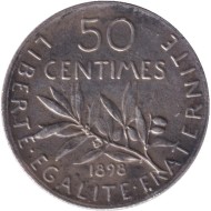Монета 50 сантимов. 1898 год, Франция.