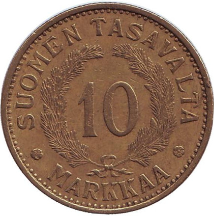 Монета 10 марок. 1939 год, Финляндия.