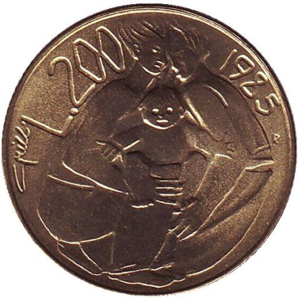 Монета 200 лир. 1985 год, Сан-Марино. Борьба с наркотиками.