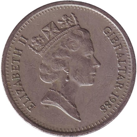 Мавританский замок. Монета 10 пенсов. 1988 год (AB), Гибралтар.