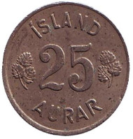 Монета 25 аураров. 1967 год, Исландия.