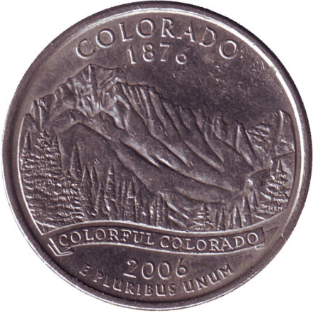 Монета 25 центов (Р). 2006 год, США. Колорадо. Штат № 38.