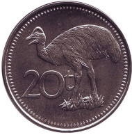 Монета 20 тойа. 2005 год, Папуа-Новая Гвинея. Казуар-мурук. Монета 20 тойа. 2005 год, Папуа-Новая Гвинея. Казуар-мурук.