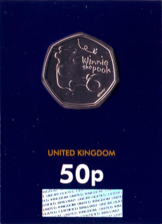 Монета 50 пенсов. 2020 год, Великобритания. Винни Пух. Серия "Винни Пух".