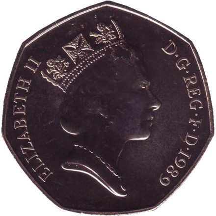 Монета 50 пенсов. 1989 год, Великобритания. BU. Монета 50 пенсов. 1989 год, Великобритания. BU.