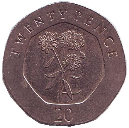 Монета 20 пенсов. 2015 год, Гибралтар. Цветы.