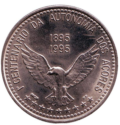 Монета 100 эскудо. 1995 год, Португалия. 100 лет автономии Азорские острова.