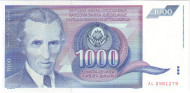 Банкнота 1000 динаров. 1991 год, Югославия. Никола Тесла. Банкнота 1000 динаров. 1991 год, Югославия. Никола Тесла.