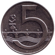 Монета 5 крон. 1994 год, Чехия. (Отметка: "b"). Монета 5 крон. 1994 год, Чехия. (Отметка: "b").