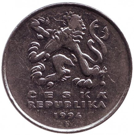 Монета 5 крон. 1994 год, Чехия. (Отметка: "b"). Монета 5 крон. 1994 год, Чехия. (Отметка: "b").