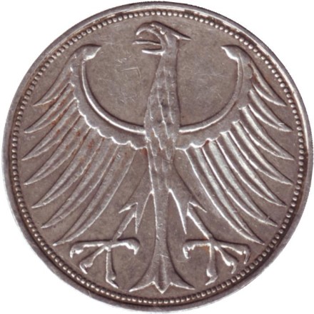 Монета 5 марок. 1960 год (J), ФРГ. Монета 5 марок. 1960 год (J), ФРГ.