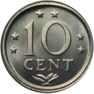 Монета 10 центов. 1985 год, Нидерландские антильские острова. Монета 10 центов. 1985 год, Нидерландские антильские острова.