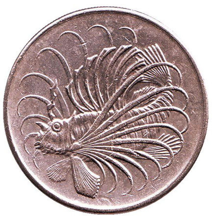 Монета 50 центов. 1969 год, Сингапур. Рыба-лев.