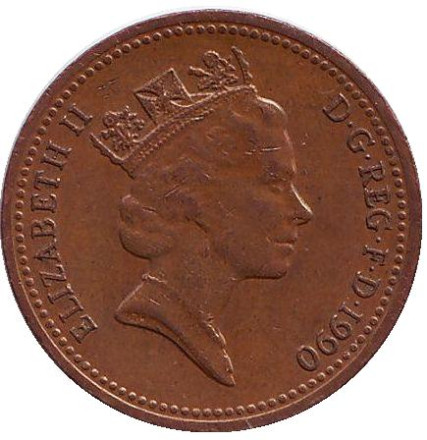 Монета 1 пенни. 1990 год, Великобритания.