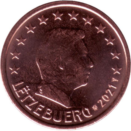 Монета 2 цента. 2021 год, Люксембург.