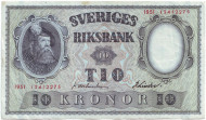 Банкнота 10 крон. 1951 год, Швеция. Банкнота 10 крон. 1951 год, Швеция.