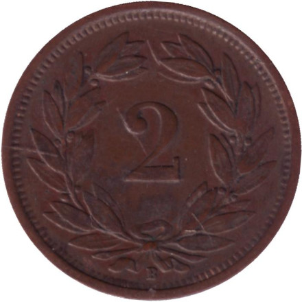 Монета 2 раппена. 1925 год, Швейцария.