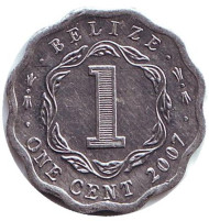 Монета 1 цент. 2007 год, Белиз. Монета 1 цент. 2007 год, Белиз.
