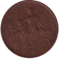 Монета 5 сантимов. 1900 год, Франция. Монета 5 сантимов. 1900 год, Франция.