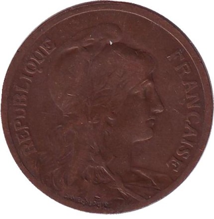 Монета 5 сантимов. 1900 год, Франция.