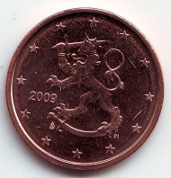 Монета 2 цента, 2009 год, Финляндия.